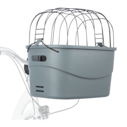 Plastová přepravka s drátěným víkem na kolo (řidítka), 42 x 39 x 30 cm, šedá (do 5 kg)