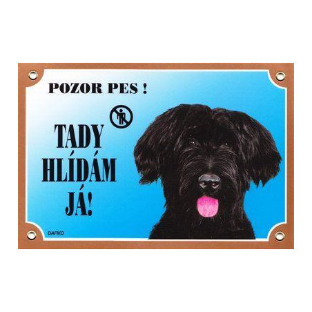 Barevná cedulka Pozor pes, Briard černý