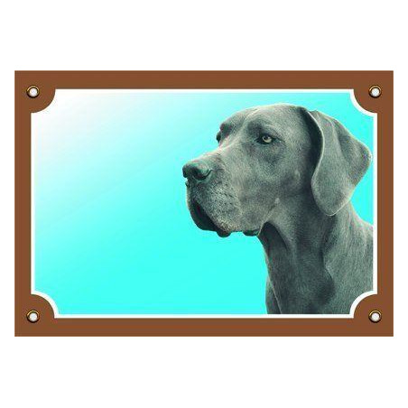 Barevná cedulka Pozor pes, Doga modrá