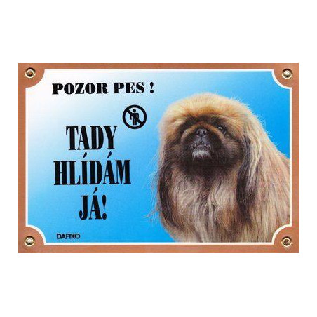 Barevná cedulka Pozor pes, Pekinéz