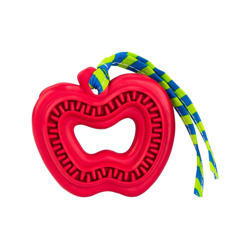 Dentální hračka jablko přírodní guma pro štěňata s látkovým střapcem 8 cm HipHop