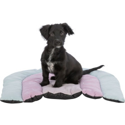 JUNIOR patchwork polštář DUHA, 68 x 62 cm, mátová/lila, růžová, velur