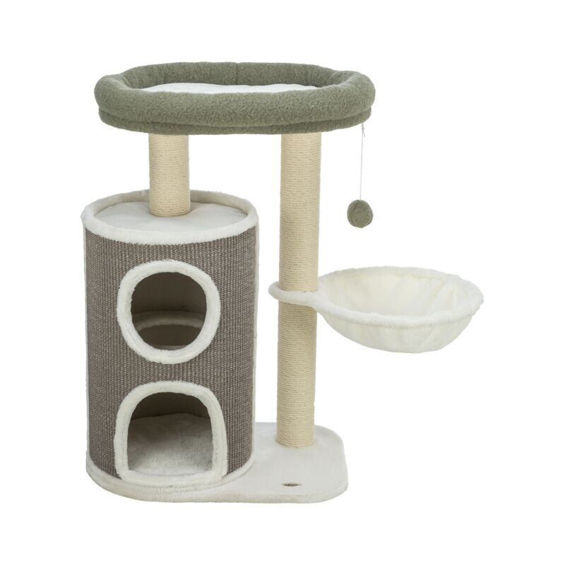 Škrabadlo DANTE, 86 cm, válcová kukaň, 2 lůžka, míček, bílá/khaki/šedá