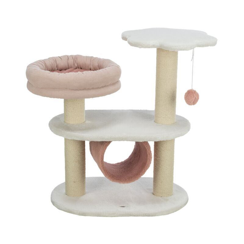 Škrabadlo ISABELLA, 70 cm, oválná základna, 2 patra, tunel, lůžko, bílá/antická růžová