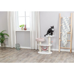 Škrabadlo ISABELLA, 70 cm, oválná základna, 2 patra, tunel, lůžko, bílá/antická růžová