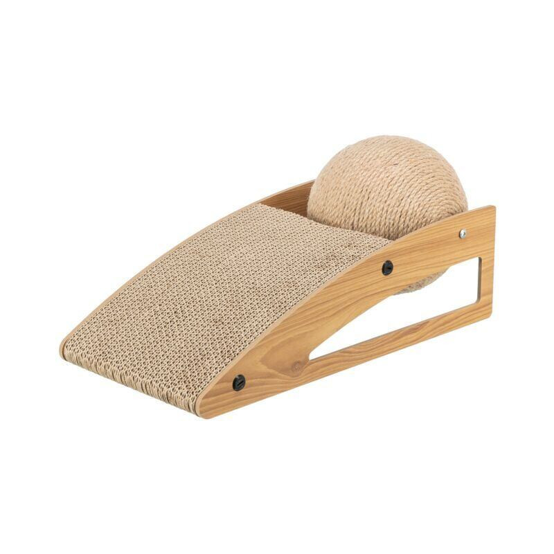 Škrabací rampa s míčem, 40 × 17 × 20 cm, dřevo/karton/sisal