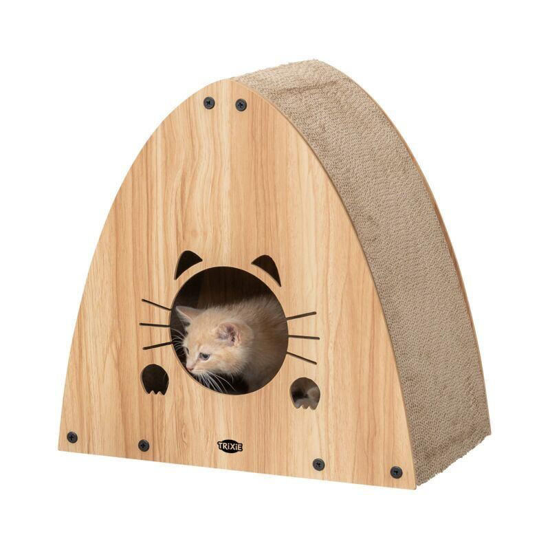 Škrabací domek s catnipem, 48 x 48 x 28 cm, světlešedá