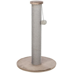 Škrabací sloupek LIVIA s plyšovou kuličkou, 64 cm, sisal/plyš, béžovošedá