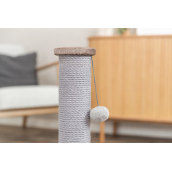 Škrabací sloupek LIVIA s plyšovou kuličkou, 64 cm, sisal/plyš, béžovošedá