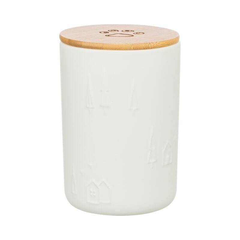 Vánoční zásobník na pamlsky, ø 13 × 19 cm, keramika/dřevo, bílá