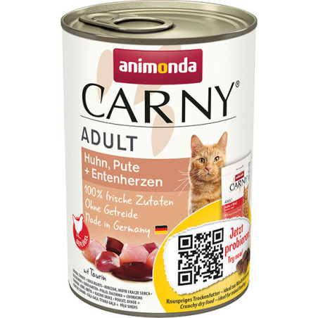 ANIMONDA konzerva CARNY Adult - kuře, krůta+kachní srdce 400g
