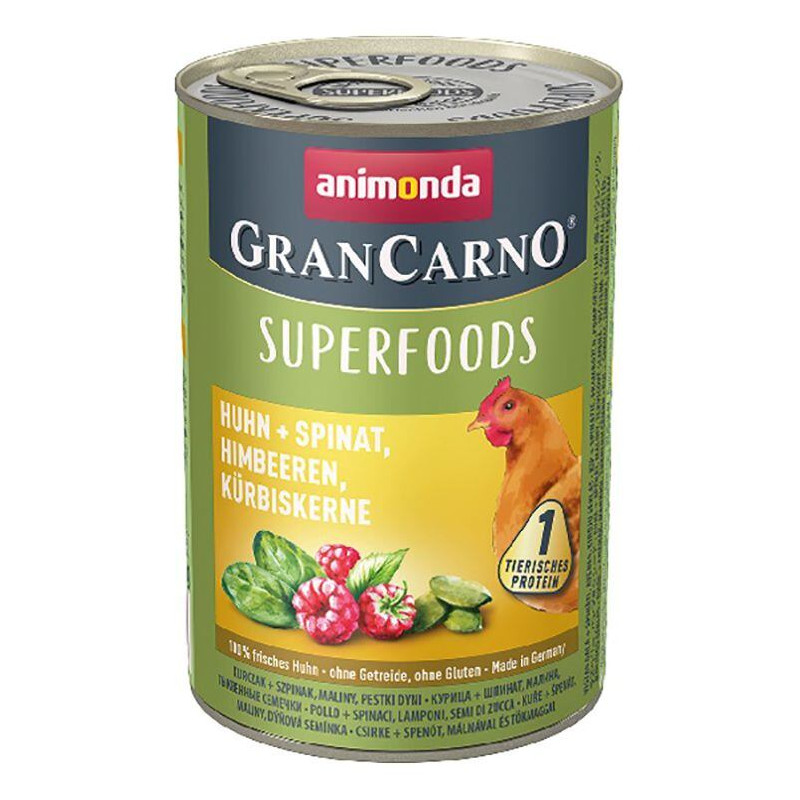 GRANCARNO Superfoods kuře,špenát,maliny,dýňová semínka 400 g pro psy