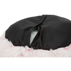 Kulatý pelech HARVEY ø 50 cm, hebký potah s dlouhým vlasem, bílá/růžová