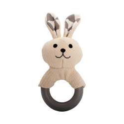 Kousátko králík s TPR kroužkem, se zvukem, 21 cm, krémová/šedá, HipHop