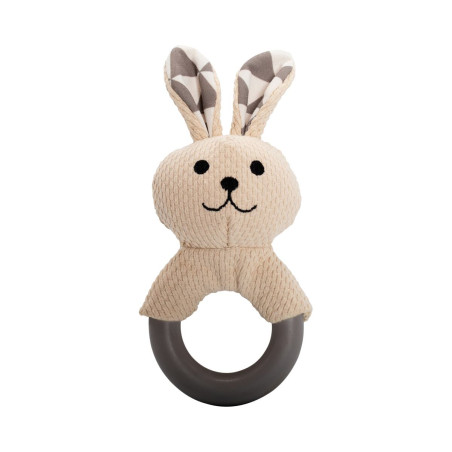 Kousátko králík s TPR kroužkem, se zvukem, 21 cm, krémová/šedá, HipHop