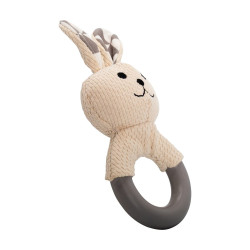 Kousátko králík s TPR kroužkem, se zvukem, 21 cm, krémová/šedá, HipHop