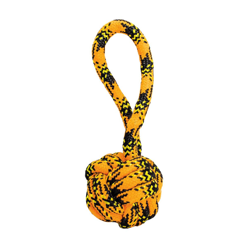 Přetahovadlo s uzlovaným míčem HipHop ROPE ø 7cm /20 cm, neon oranžová, černá, žlutá