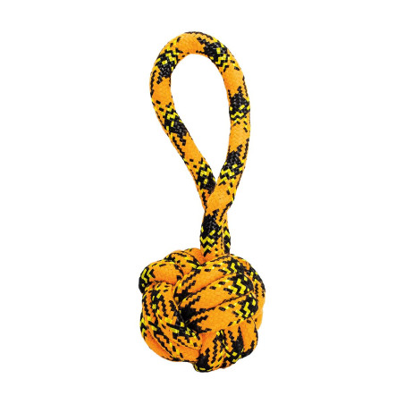 Přetahovadlo s uzlovaným míčem HipHop ROPE ø 7cm /20 cm, neon oranžová, černá, žlutá