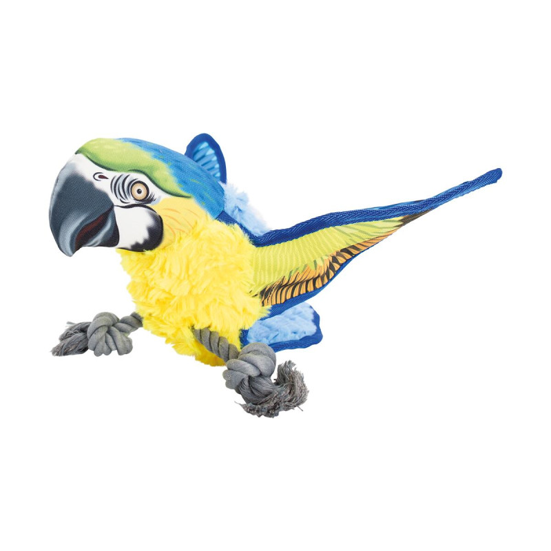 Ara Ararauna papoušek na laně, 35 cm, robustní hračka pro psy HIPHOP DOG, žlutá/modrá
