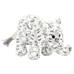 Slon, 23 cm, látková robustní hračka pro psy, HIPHOP DOG, bílá s potiskem