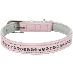 Active Comfort kožený obojek pro psy s kamínky - růžová