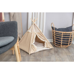 Teepee BOHO s polštářem, 55 x 65 x 55 cm, bavlna, béžová