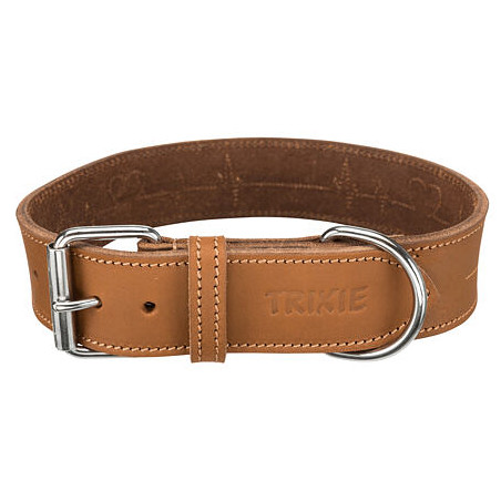 Rustic kožený obojek Heartbeat - hnědá