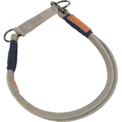 BE NORDIC kulatý polostahovací kožený obojek, šedá