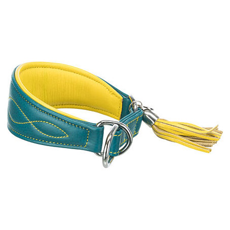 Kožený obojek ACTIVE Comfort pro chrty - petrolejová/žlutá