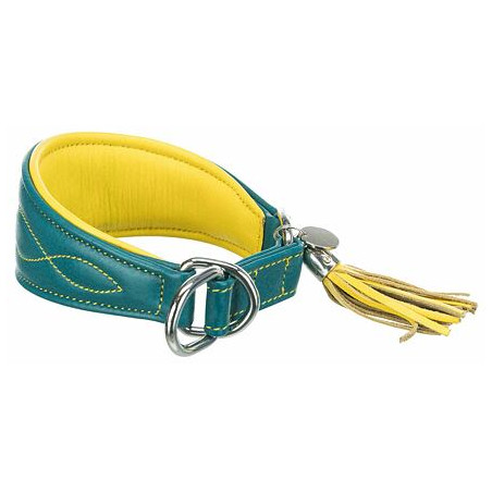 Kožený obojek ACTIVE Comfort pro chrty - petrolejová/žlutá