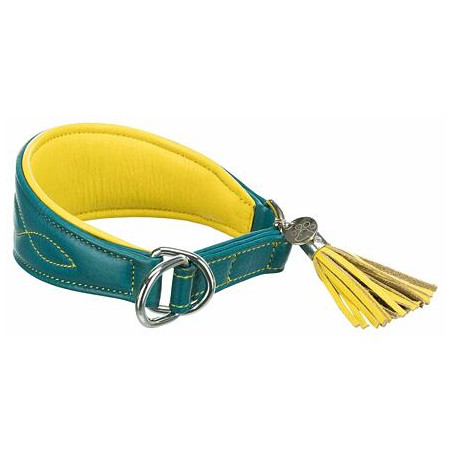 Kožený obojek ACTIVE Comfort pro chrty - petrolejová/žlutá