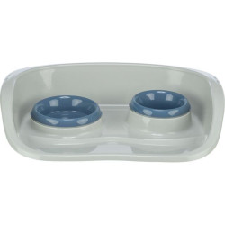 Plastový bar se 2 miskami (0,25 l/ 9cm a 0,3 l/11cm), 46x11x30 cm, šedá/různé