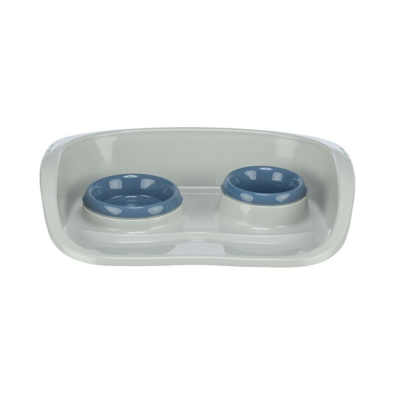 Plastový bar se 2 miskami (0,25 l/ 9cm a 0,3 l/11cm), 46x11x30 cm, šedá/různé