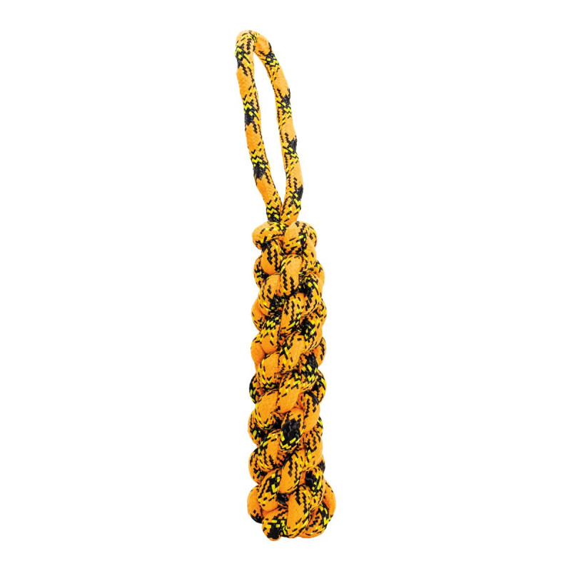 Bavlněný uzlovaný pešek HipHop ROPE 33 cm, neon oranžová, černá, žlutá