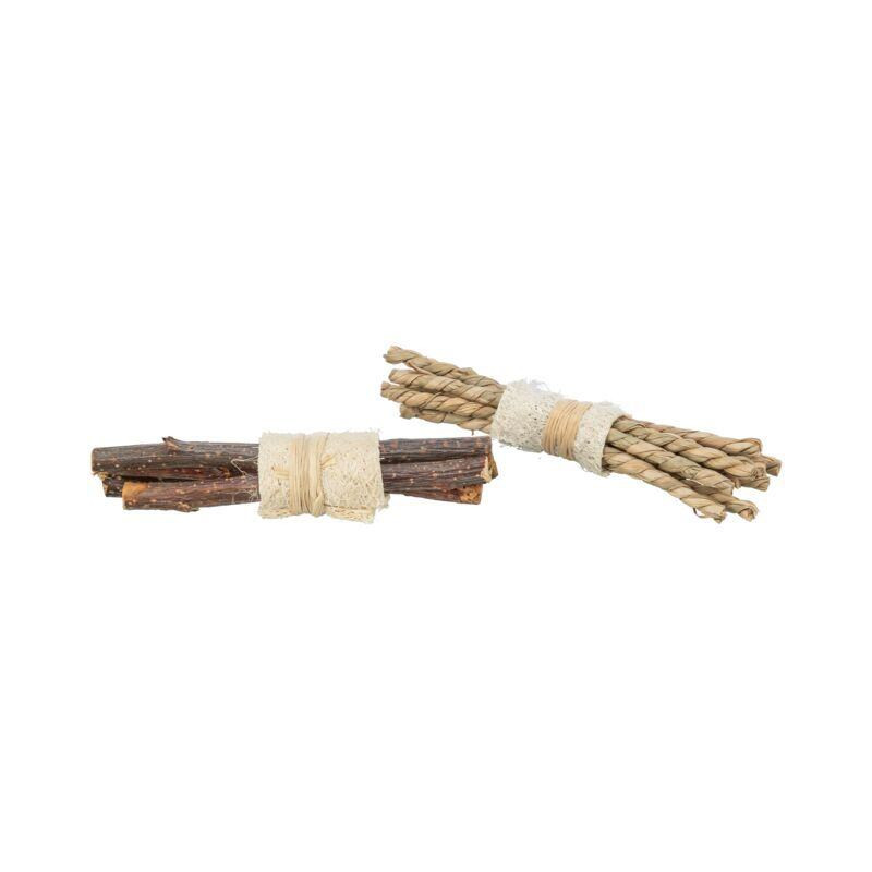 Set svazků tyček - přírodní hračka pro hlodavce 10 x 3 cm, lufa/dřeva/mořská tráva, 2 ks