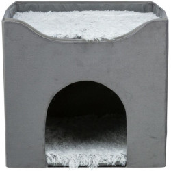 Kukaň HARVEY sametová se střešním lůžkem, 38 x 38 x 38 cm, šedá/bíločerná