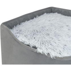 Kukaň HARVEY sametová se střešním lůžkem, 38 x 38 x 38 cm, šedá/bíločerná