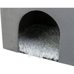 Kukaň HARVEY sametová se střešním lůžkem, 38 x 38 x 38 cm, šedá/bíločerná