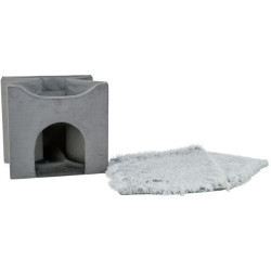 Kukaň HARVEY sametová se střešním lůžkem, 38 x 38 x 38 cm, šedá/bíločerná