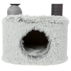 Škrábadlo HARVEY, kukaň, 2 sloupky, odpočívadlo 73cm, dlouhovlasý plyš, šedá