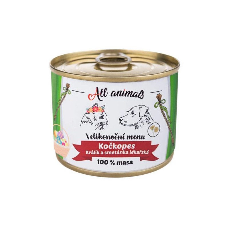 ALL ANIMALS Velikonoční menu KOČKOPES - limitovaná edice konzerva s králíkem a pampeliškou 200 g
