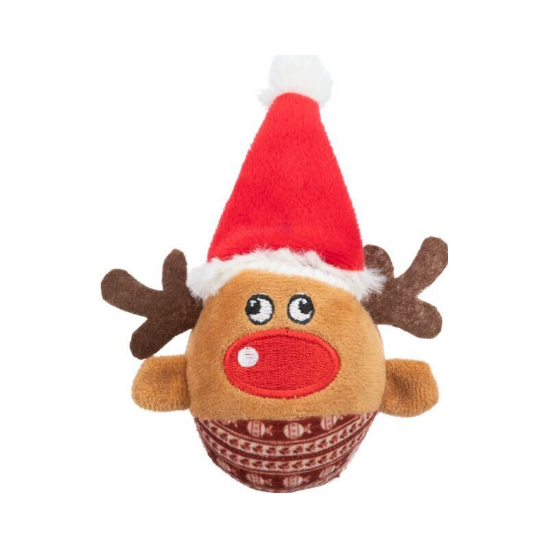 Xmas REINDEER - vánoční plyšový míček sob, chrastící, 6 x 12 cm