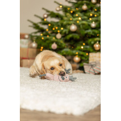 Vánoční sob na laně, šustící, 47 cm, plyš/bavlněné lano, růžová/šedá