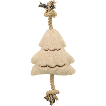 Vánoční stromek na laně, bez zvuku, 38 cm, plyš/bavlněné lano, béžová