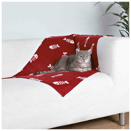 Flísová deka BEANY 100x70cm - vínová s rybí kostrou