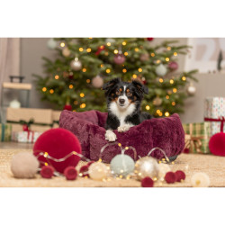 Xmas Bed Stars, vánoční kulatý pelech s okrajem, bordó