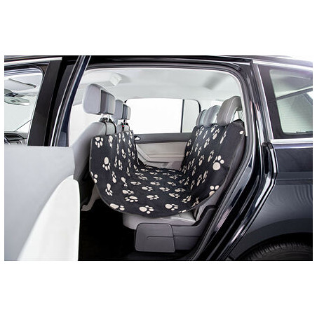 Autopotah nylon/flís, černý s béžovými packami 1,40 x 1,45 m