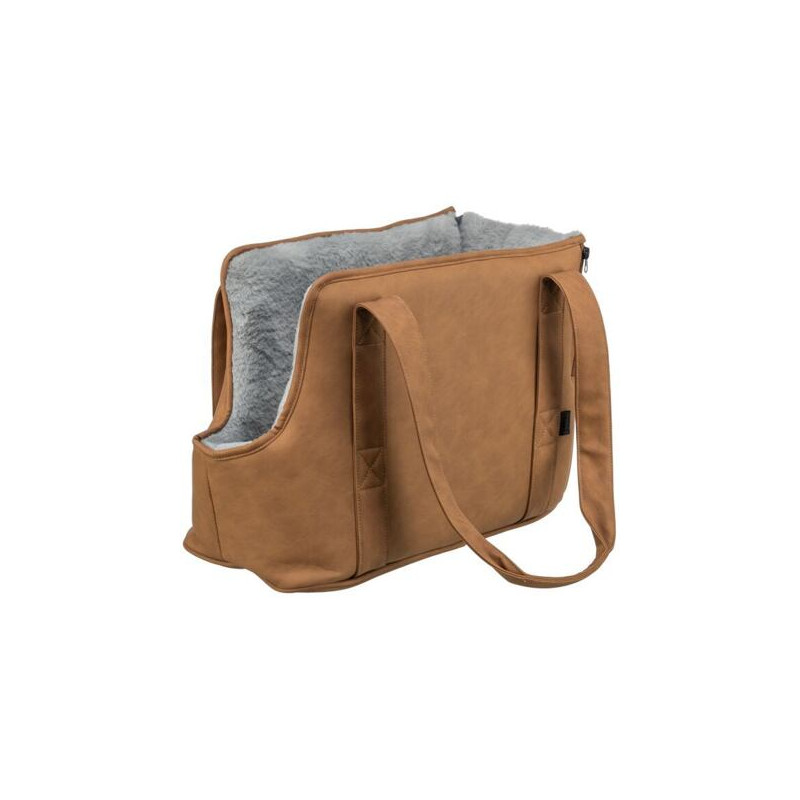 Transportní taška EVELYN, 40 x30 x 20 cm, do 5 kg, umělá kůže, plyš, hnědá/šedá