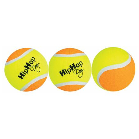 Balení-tenisový míč barevný 6,5 cm HIPHOP DOG (3 ks v bal.)