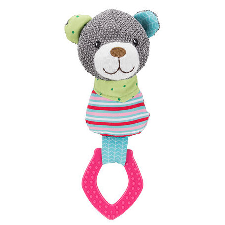 JUNIOR plyšový medvídek s plastovým kroužkem, zvukový, 23 cm